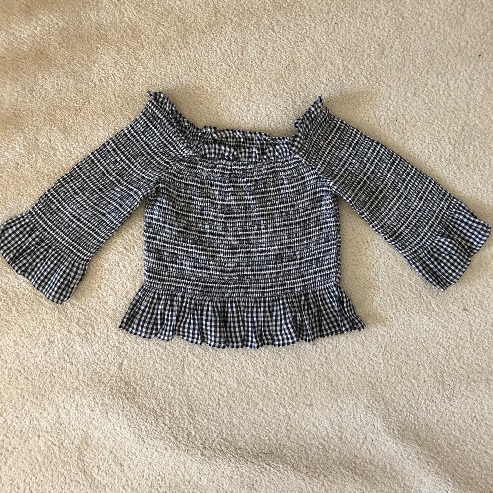 Shirred Checkered Crop Top